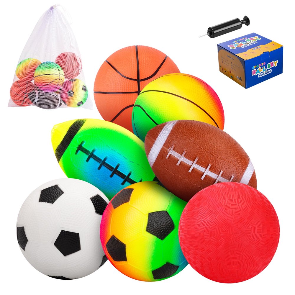 PlayZap 7-Piece Soft Ball Set for Toddlers & Kids - Includes 5 Playground Balls, Soccer, Football & Basketball - Great for Home, Yard, Pool, Classroom & Park for Boys & Girls
