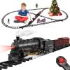 Train Set for Kids Remote Control Steam Locomotive Retro Train, with Railroad Carriages Long Tracks, Battery-Powered Model Train RC Toy Gift for Boys & Girls Ages 3-8 view 1
