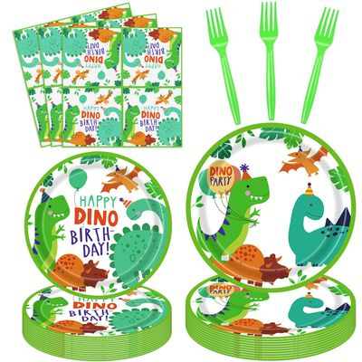 160 Pack Dinosaur Birthday Party Supplies Set Dinosaur Themed Tableware Set Dino Happy Birthday Plates, Plate, Napkins Dino T-Rex Party Decoration Serves 40
