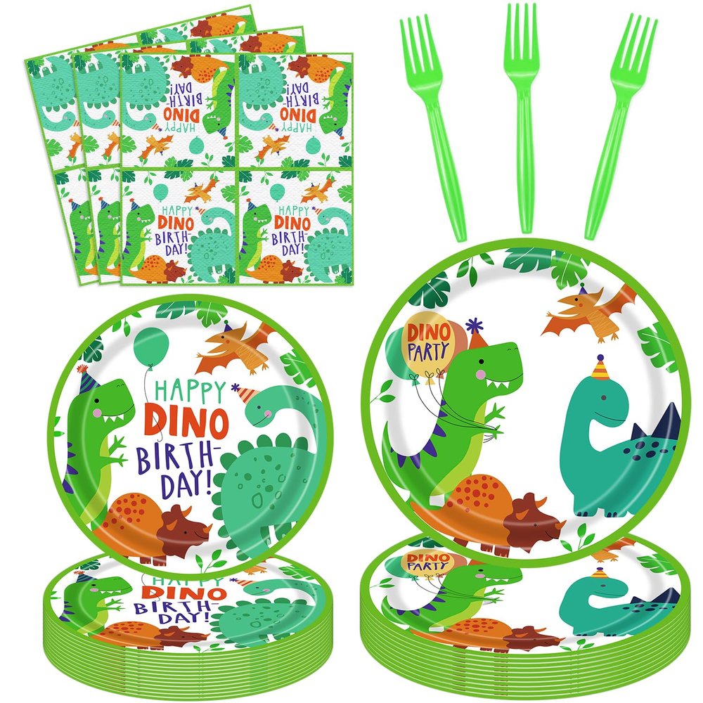 160 Pack Dinosaur Birthday Party Supplies Set Dinosaur Themed Tableware Set Dino Happy Birthday Plates, Plate, Napkins Dino T-Rex Party Decoration Serves 40