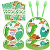 160 Pack Dinosaur Birthday Party Supplies Set Dinosaur Themed Tableware Set Dino Happy Birthday Plates, Plate, Napkins Dino T-Rex Party Decoration Serves 40 view 1