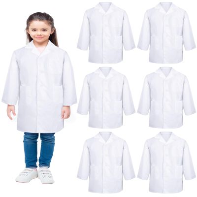 Taiyin 6 Pcs Doctor Coat Costume for Kids Lab Coat Unisex Uniform for Boys Girls Children Nurses Graduation Season Science(L Size)