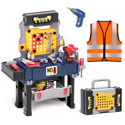 Deejoy Kids Tool Bench with Realistic and Electric Drill, Construction Workbench Toys for Toddlers 3-5, Toddler Bench Set for Boys & Girls Age 3-4 (with Work Clothes)