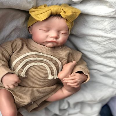 Angelbaby Reborn Baby Doll Girl Realistic 19 Inch Sleeping Newborn Baby Doll Look Real Life Soft Vinyl Handmade Cute Weighted Body Bebe Lifelike Reborn for Girl Gift Toys