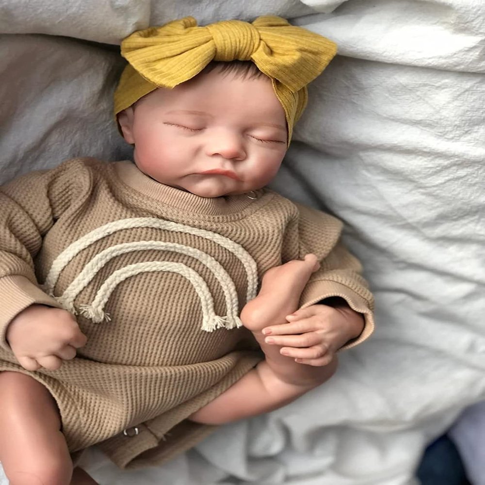 Angelbaby Reborn Baby Doll Girl Realistic 19 Inch Sleeping Newborn Baby Doll Look Real Life Soft Vinyl Handmade Cute Weighted Body Bebe Lifelike Reborn for Girl Gift Toys
