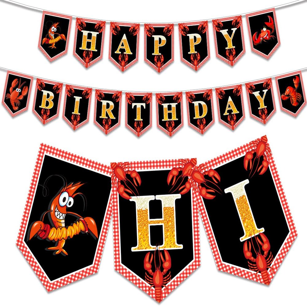 Crawfish Boil Themed Birthday Banner for Kids and Adults, Crawfish Party Supplies and Decors, Summer Crawfish Party Indoor and Outdoor Decorations, Crawfish Theme Birthday Party Celebration Sign