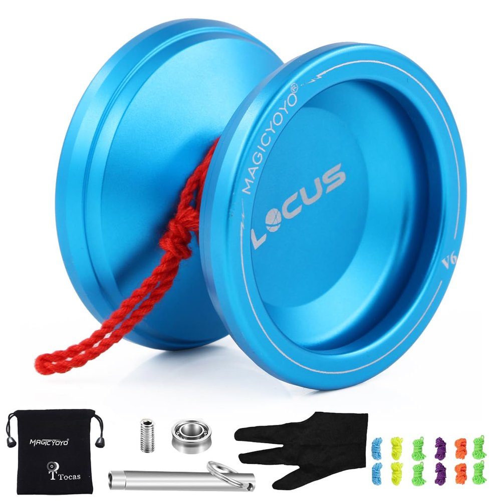 MAGICYOYO V6 Yoyo Pro Responsive Yoyo & Unresponsive Yo-yo for Kids Teens Adults, Profofessional Yo-yos Beginner to Advanced, Yo Yo Metal with Unresponsive Bearing+12 Yoyos Strings+ Bag+ Remover, Blue