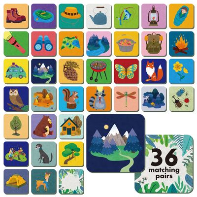Hebayy Memory Matching Game, 72 PCS Camping Theme Matching Cards for Toddlers 36 Designs Memory Cards Educational Learning Toys for Preschool 4 5 6 Years Old