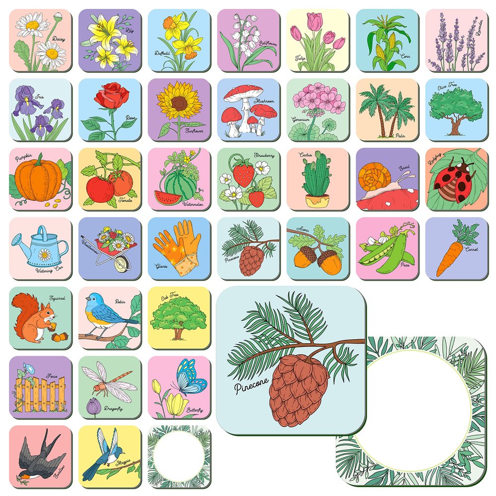 Memory Matching Game, 72 PCS Grow A Garden Matching Cards for Toddlers 36 Designs Memory Cards Educational Toys for Preschool 4 5 6 Years Old