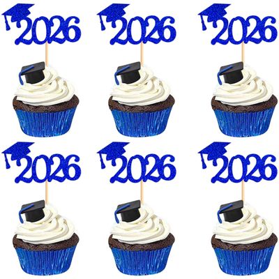 Cyodoos 24 Pcs graduation cupcake toppers 2026, Food/Appetizer Picks For Graduation Party Mini Cake Decorations, 2026, Cupcake Toppers(Blue)