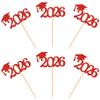 Cyodoos 24 Pcs graduation cupcake toppers 2026, Food/Appetizer Picks For Graduation Party Mini Cake Decorations, 2026 Cupcake Toppers(Red) view 3