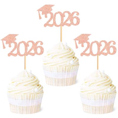 Cyodoos 24 Pcs graduation cupcake toppers 2026, Food/Appetizer Picks For Graduation Party Mini Cake Decorations, 2026, Cupcake Toppers(Rose gold)