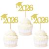 Cyodoos 24 Pcs Graduation Cupcake Toppers 2026, Food/Appetizer Picks For Graduation Party Mini Cake Decorations, 2026 Cupcake Toppers(Gold) view 1