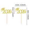 Cyodoos 24 Pcs Graduation Cupcake Toppers 2026, Food/Appetizer Picks For Graduation Party Mini Cake Decorations, 2026 Cupcake Toppers(Gold) view 2