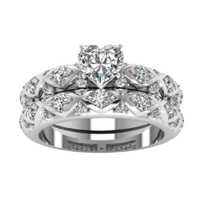 Women 2PCS Inlaid Zircon Proposal Rings Set Heart Shaped Simulated Diamond Elegant Ring Bridal Wedding Band (Sliver, 8)