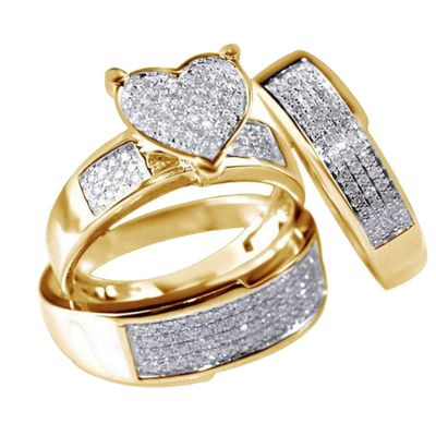 3PCS CZ Simulated Diamond Set Women Engagement Rings Heart Shape Wedding Bands Anniversary Ring (Gold, 6)
