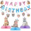 16 Pcs Cat Birthday Party Supplies, Cat Party Decorations, Kitten Birthday Party Decorations Includes 1 Cat Happy Birthday Banner, 6 Cat Hanging Cutouts, 6 Hanging Swirl Decorations and 3 Birthday Honeycomb Centerpieces for Cat Themed Birthday Party  view 1
