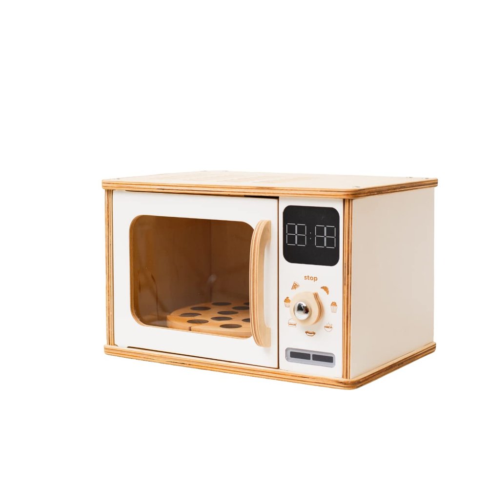 Wooden Kids Microwave Oven Montessori Furniture for Toddler Play Toy Microwave Wood Kids Playroom Natural Wooden Nursery Decor Birthday Baby Gift Neutral Room Kids Gift 2nd 3rd Birthday (Grey)