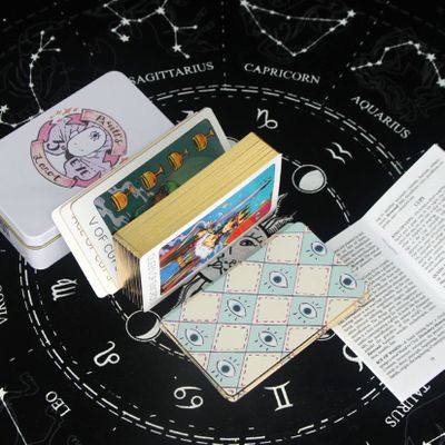 Jayiaine 78 Tarot Cards with Instruction, Waterproof, Anti-Wrinkle, Waite Tarot Cards, Deck with Exquisite Iron Box for Birthday Holiday Family Party Play Card Game,B