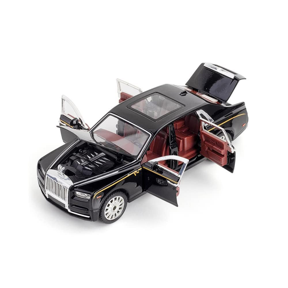 Alloy Collectible Rolls-Royce Phantom Model Toy Car, 1/32 Scale Diecast Car Model Pull Back Vehicles Phantom Toy with Sound & Light, Car Logo Can be Folded
