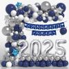Graduation Decorations Class of 2025: Navy Blue and Silver Graduation Balloon Arch Garland Kit and Silver Confetti Balloons Congrats Grad Banner 2025 Foil Balloon view 1