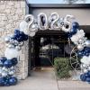 Graduation Decorations Class of 2025: Navy Blue and Silver Graduation Balloon Arch Garland Kit and Silver Confetti Balloons Congrats Grad Banner 2025 Foil Balloon view 3