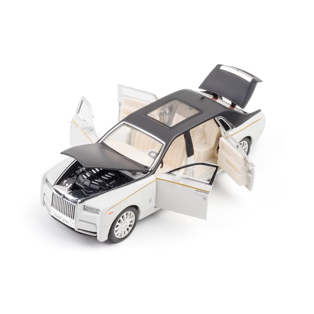 Alloy Collectible Rolls-Royce Phantom Model Toy Car, 1/32 Scale Diecast Car Model Pull Back Vehicles Phantom Toy with Sound & Light, Car Logo Can be Folded