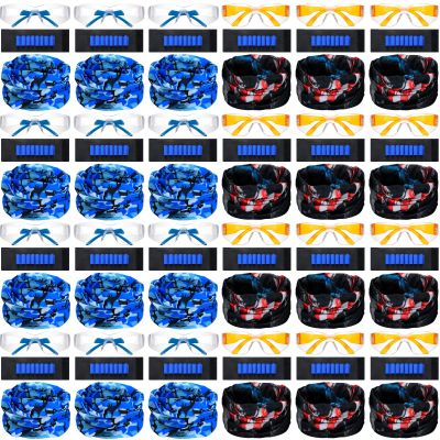 Sosation 24 Sets Nerf Party Supplies for Boys Girls 72 Pcs Gun Party Favors Two Team Nerf War Birthday Pack Safety Glasses Face Mask Wrist Belt Band Accessories Children Kids Toy Bulk(Blue and Orange)