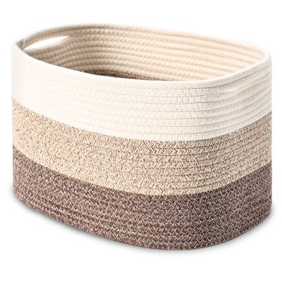HOMHOLDON Cotton Rope Storage Baskets for Organizing 1Pack 15"x10"x9" Woven Baskets for Storage,Shelf Baskets Cube Storage Bins Towel Baskets for Bathroom,Toys Baskets Nursery Basket Laundry Baskets(White/Brown)
