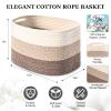 HOMHOLDON Cotton Rope Storage Baskets for Organizing 1Pack 15"x10"x9" Woven Baskets for Storage,Shelf Baskets Cube Storage Bins Towel Baskets for Bathroom,Toys Baskets Nursery Basket Laundry Baskets(White/Brown) view 2