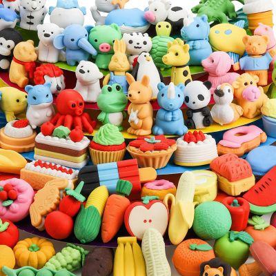 Nicunom 125 Pcs Animal Erasers for Kids, Desk Pets Mini Pencil Erasers Puzzle Eraser Bulk 3D Cute Erasers for Classroom Prizes School Supplies Party Favors Toys Gifts Fillers