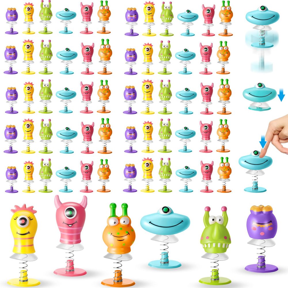 Deekin 60 Pieces Big Eye Animal Spring Launcher Toys - 6 Styles Jumping Bouncy Spring Party Favors for Boys Girls, Classroom Prizes Return Easter Gifts Goodie Bag Fillers
