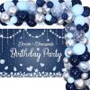 Denim and Diamonds Party Decorations - Navy Blue and Silver Balloon Garland Kit with Backdrop, Crystal Theme Birthday Party, Bridal Shower Decorations view 1