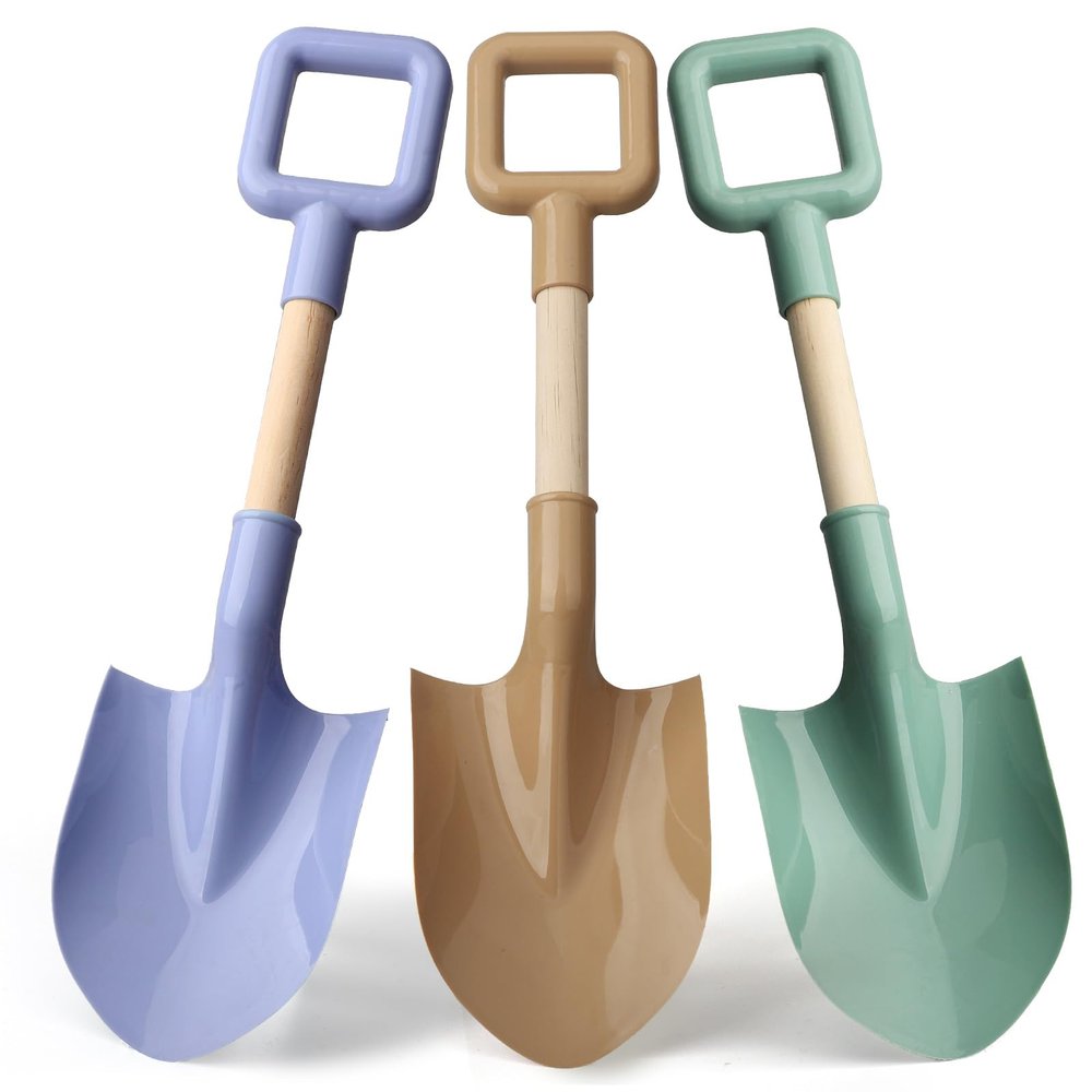 16" Beach Sand Shovels Toys for Kids, Jumbo Gardening Tool Kits, Sturdy Long Wooden Spade for Sand Snow Digging, ABS Plastic Scoops Gift for Summer Winter Camping Backyard Planting ( Avocado 3PCS )