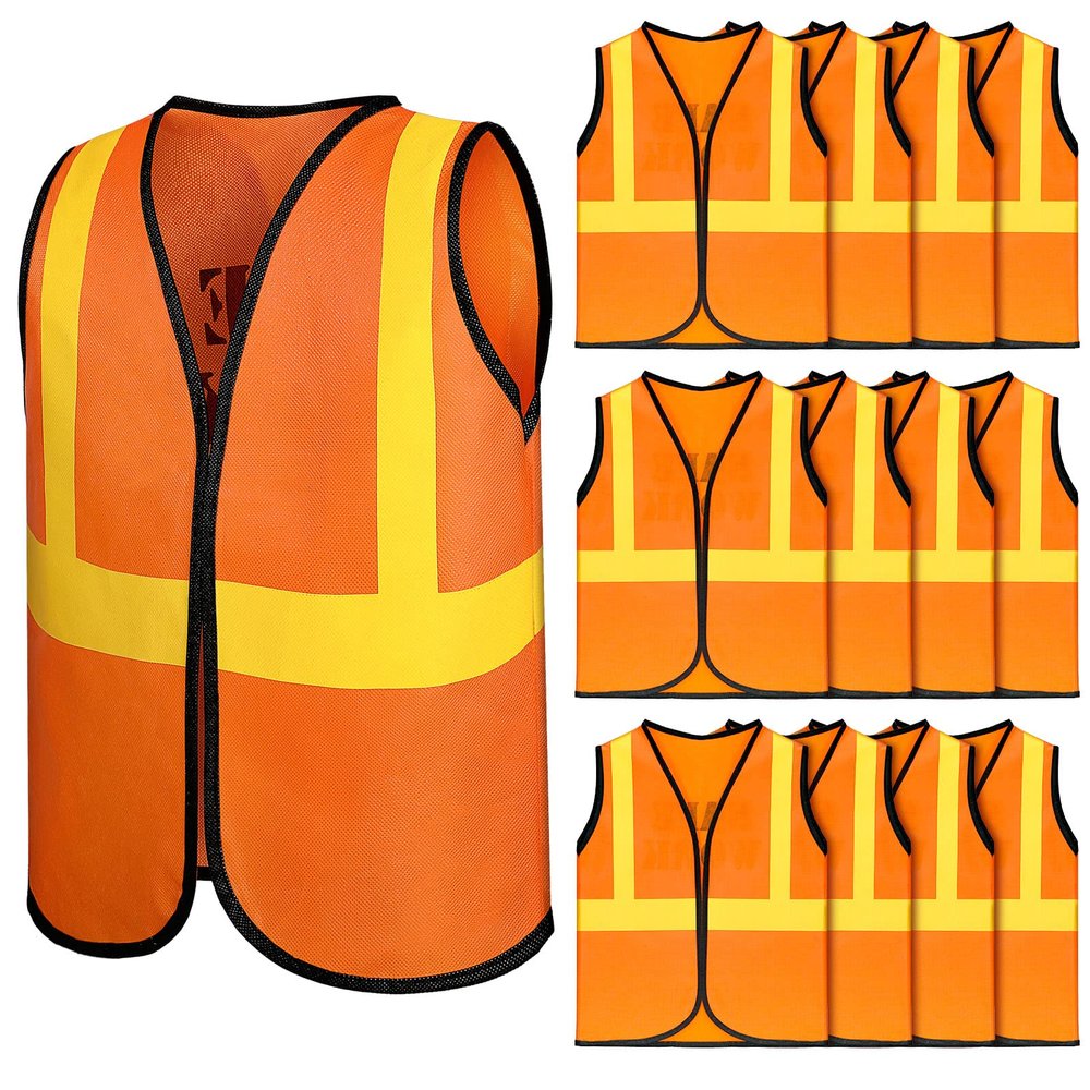Bokon 12 Pcs Kids Construction Vests, Construction Party Supplies Toddler Worker Costume, Ages for 3-8(Orange)