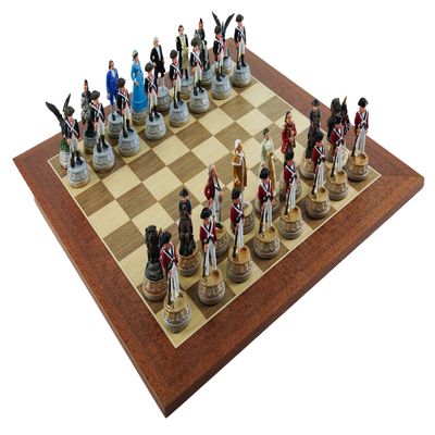 American Revolutionary War of Independence Chessmen & Stuyvesant Street Maple/Walnut Chess Board from Spain