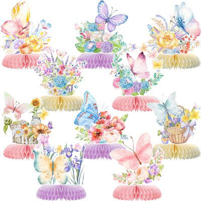 10pcs Butterfly Party Decorations - Spring Pink Purple Butterfly Flowers Centerpieces 3D Table Honeycomb Toppers for Girls Baby Shower Party Photo Prop Supplies