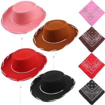 SGBETTER 4 Pack Kids Cowboy Hat with 4 Pieces Bandana Set Felt Cowboy Hat for Boys Grils Western Theme Birthday Party Costume Dress up (Multicolor)