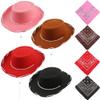 SGBETTER 4 Pack Kids Cowboy Hat with 4 Pieces Bandana Set Felt Cowboy Hat for Boys Grils Western Theme Birthday Party Costume Dress up (Multicolor) view 1