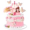 19 PCS Princess Cake Topper Castle Cake Decoration with Butterflies and Balls for Princess Birthday Supplies (Pink) view 1