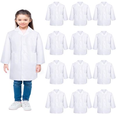 Seajan 12 Pcs Unisex Kids Lab Coat Bulk Soft Kids Scrubs White Doctor Coat Scientist Halloween Costume for Boys and Girls (M Size)