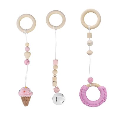 3Pcs Baby Play Gym Toy Set: Cute, Colorful, Smoother exteriors Wooden Baby Gym Pendant for Gifts, Home Decor