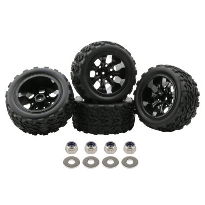 Rowiz RC Car Tires 1/10 Scale Accessories 12mm Hex RC Wheel and Tires Soft Rubber Offroad Tyre for 1/10 Monster Truck, 4 Pack