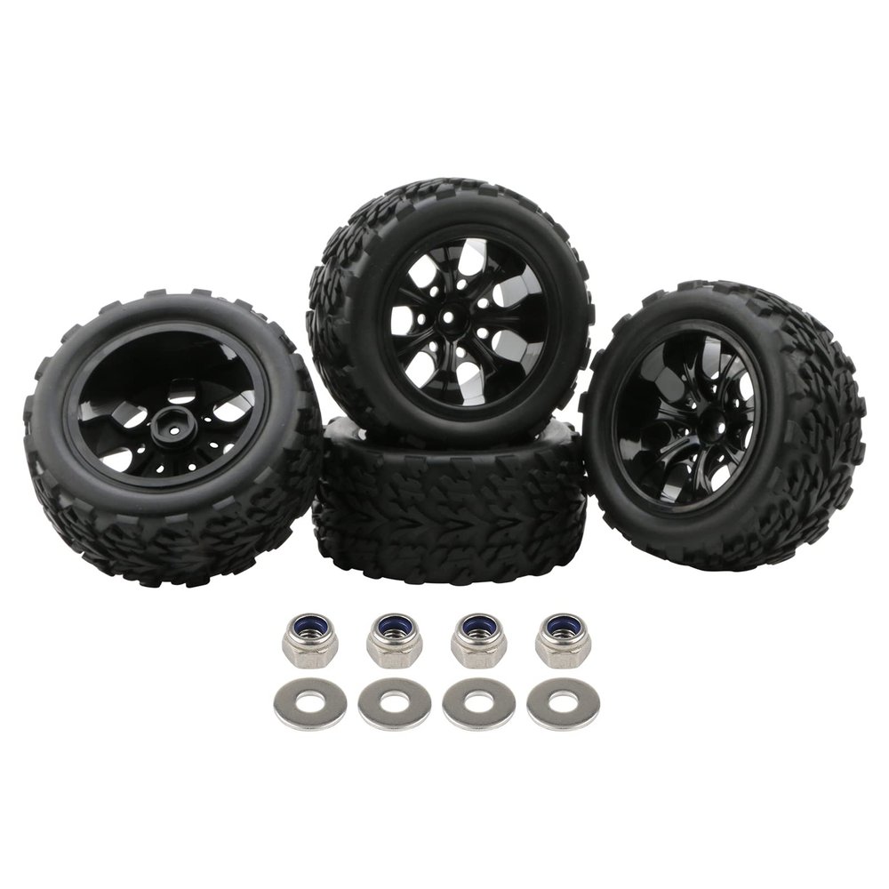 Rowiz RC Car Tires 1/10 Scale Accessories 12mm Hex RC Wheel and Tires Soft Rubber Offroad Tyre for 1/10 Monster Truck, 4 Pack
