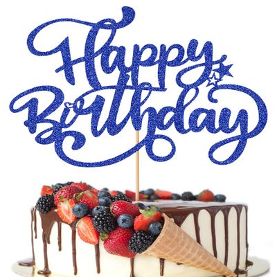Crseniny Happy Birthday Cake Topper,Royal Blue Glitter Bday Sign Cake DecorationsAnniversary Party/Birthday Party Decoration Supplies