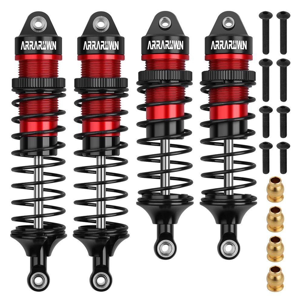 4PCS 1/10 RC Car Shocks Front & Rear Shock Absorber Damper Assembled Set Compatible with 1:10 Scale Traxxas Slash/Rustler/Stampede/Hoss VXL 4x4 2WD Replacement Parts#5862 (Black Red)