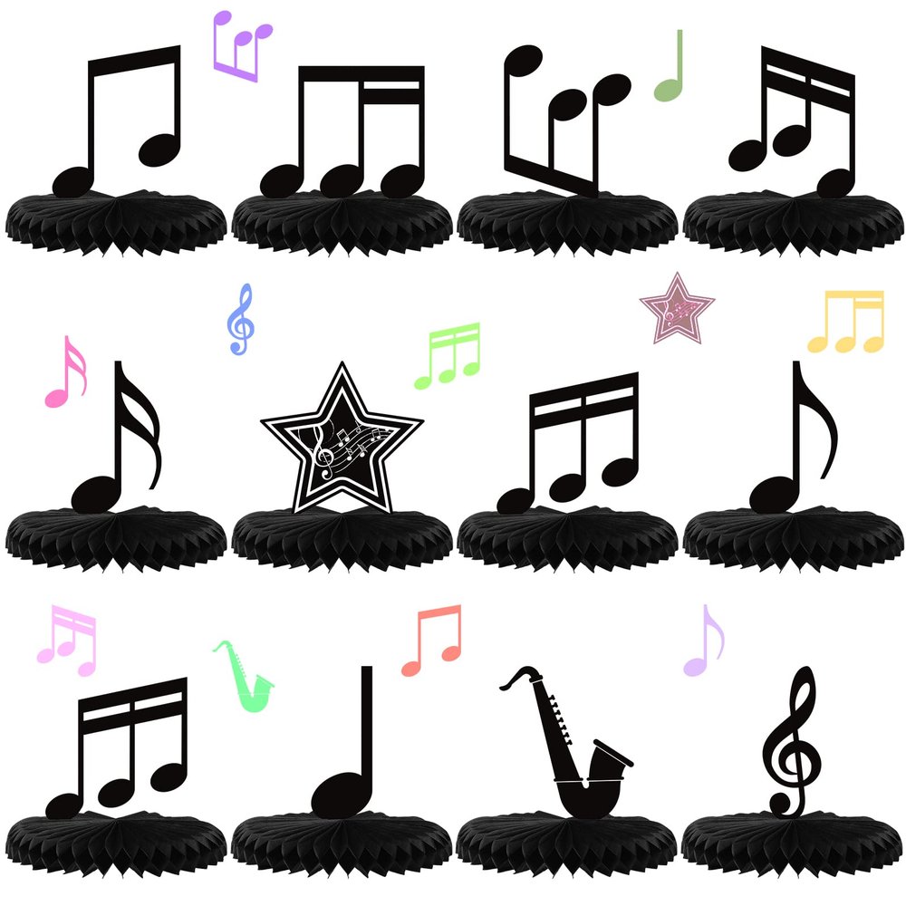 12 Pcs Music Notes Honeycomb Centerpieces Music Party Decoration Retro Table Decor Kids' Party Centerpieces Notes Silhouette Table Toppers for Baby Shower Theme Birthday