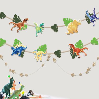 Cheerland Dinosaur Party Banner Hanging Decorations Dino Garland Footprint Streamer Jungle Leaves Backdrop T-Rex Triceratops for Kids Birthday Baby Shower Classroom Jurassic Theme Party Supplies