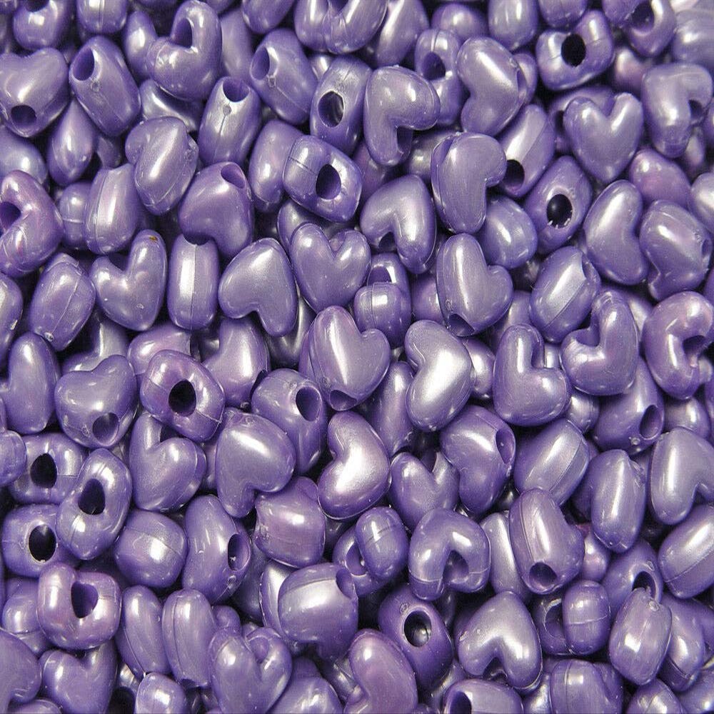 Lt Purple Pearl Heart Shaped Pony Beads Made USA Kids Valentine Day School Craft