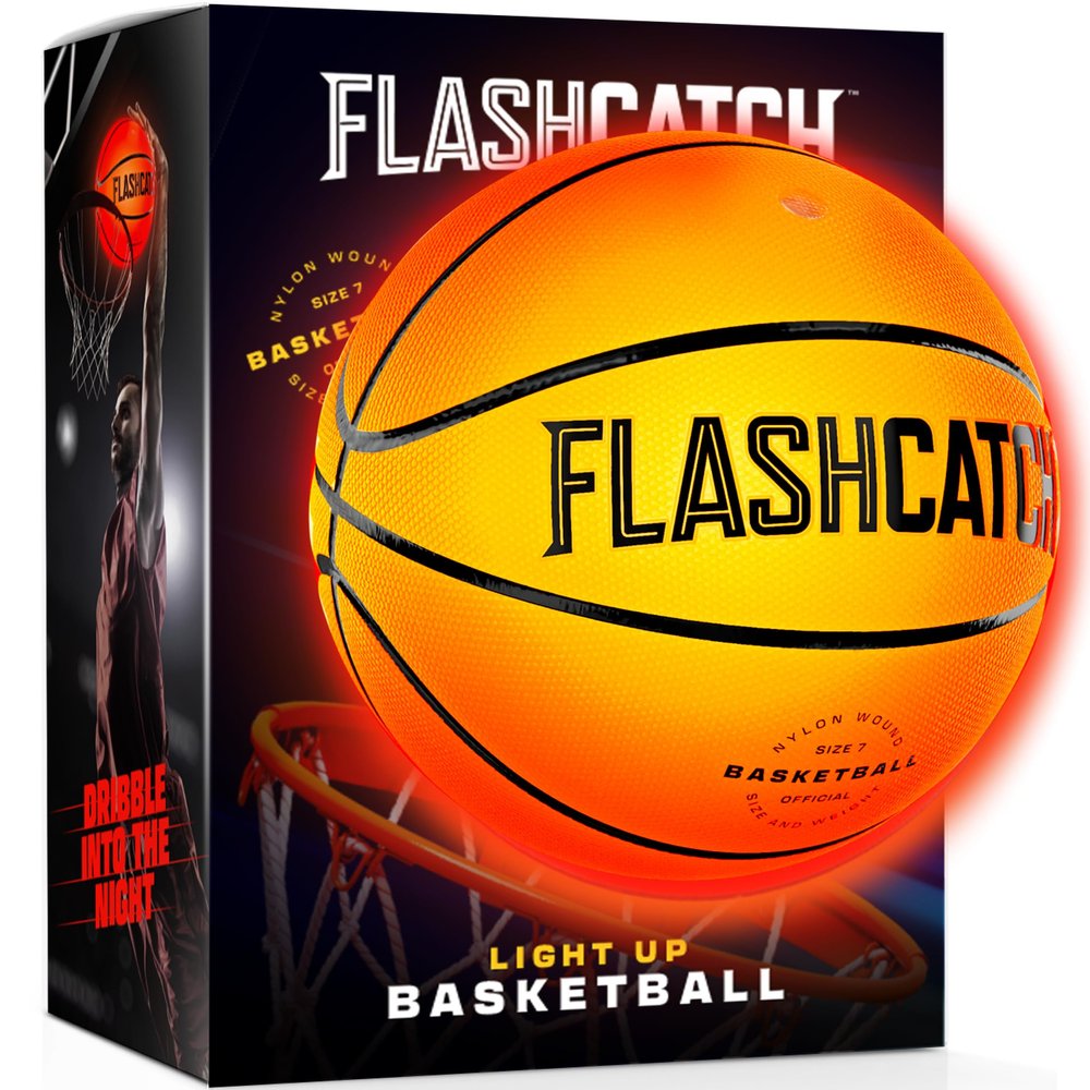 FlashCatch Light Up Basketball - Glow in The Dark - Sports Gear Accessories Gifts for Boys 8-15+ Year Old - Kids Teens Gift Birthday Ideas - Teen Boy Toys Ages 8 9 10 11 12 13 14 15 Outdoor Teenager